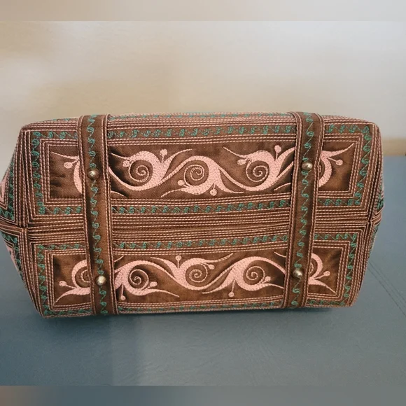 NWOT Banda Bags Tote Bag Brown, Pink and Green - Picture 6 of 8
